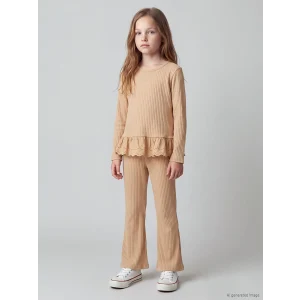 LCW Kids Kahverengi Fisto Detaylı Nakışlı Kız Çocuk Takım