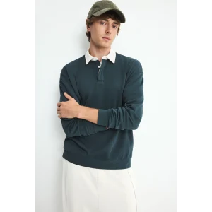 Defacto E6523AXGN1051 Yeşil Boxy Fit Polo Yaka Sweatshirt