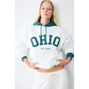 Defacto I7510AXWT32 Beyaz %100 Pamuk Oversize Bisiklet Yaka Baskılı Sweatshirt
