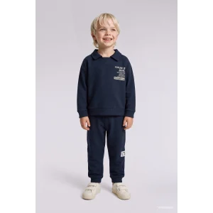 Defacto F9437A5NV71 Lacivert Baskılı Uzun Kollu Sweatshirt Üst Lastikli Paça Eşofman Altı 2li Takım Erkek Bebek