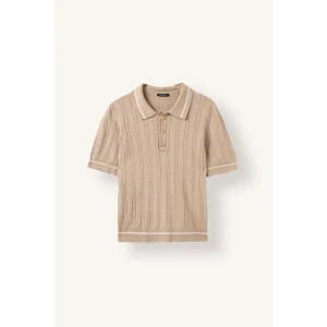 Defacto D9007AXBG451 Bej Kısa Kollu Fitilli Polo Yaka Basic Kazak