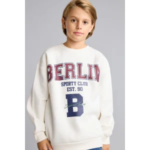 Defacto I3081A8BG759 Bej Overshirt Fit Bisiklet Yaka Baskılı Sweatshirt Erkek Çocuk