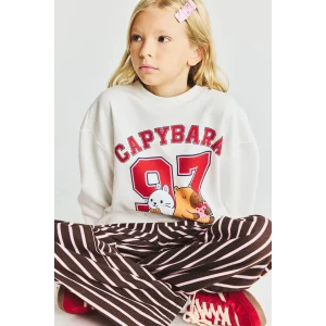 Defacto I8199A8ER105 Ekru Bisiklet Yaka Capybara Baskılı Sweatshirt Kız Çocuk