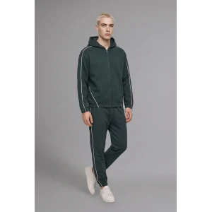 Defacto H4251AXGN1051 Yeşil Boxy Fit Kapüşonlu Biye Detaylı Fermuarlı Basic Hırka