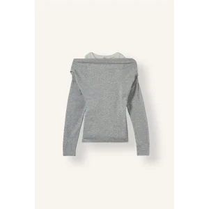 Defacto I2636AXGR210 Gri %100 Pamuk Slim Fit Tek Omuzlu Drape Detaylı Ribana Uzun Kollu Basic Tişört