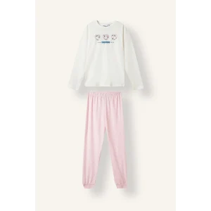 Defacto I5385A8ER105 Ekru %100 Pamuk Pochacco Baskılı Uzun Kollu 2li Pijama Takımı Kız Çocuk