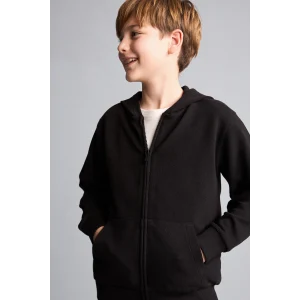 Defacto H2847A8BK81 Siyah Kapüşonlu Basic Fermuarlı Cepli Sweatshirt Hırka Erkek Çocuk