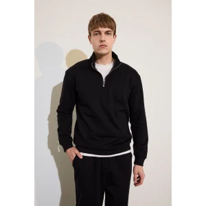 Defacto X7405AZBK81 Siyah Regular Fit Dik Yaka Yarım Fermuarlı Basic Sweatshirt