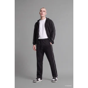 Defacto H4428AXBK81 Siyah Boxy Fit Şerit Detaylı Kapüşonlu Fermuarlı Basic Sweatshirt Hırka