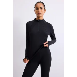 Defacto H5210AXBK81 Siyah Slim Fit Esnek Kumaş Dik Yaka Yarım Fermuarlı Sporcu Uzun Kollu Basic Tişört