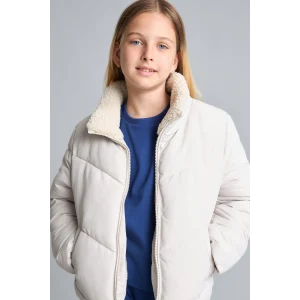 Defacto H8014A8ER37 Ekru Oversize Peluş Yaka İçi Detaylı Kapitone Fermuarlı Şişme Mont Kız Çocuk