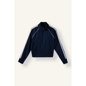 Defacto I8957AXNV238 Lacivert Standart Fit Dik Yaka Şerit Detaylı Fermuarlı Basic Sweatshirt Hırka