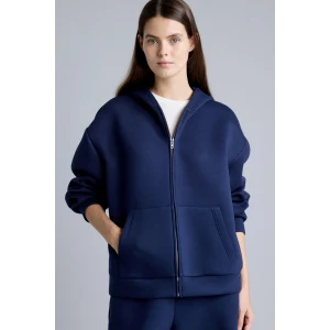 Defacto H5571AXNV241 Lacivert Relaxed Fit Kapüşonlu Fermuarlı Cepli Skuba Kumaş Basic Sweatshirt Hırka