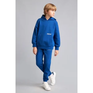 Defacto H9685A8BE842 Mavi Baskılı Lastikli Paça Kalın Kumaş Jogger Eşofman Altı Erkek Çocuk