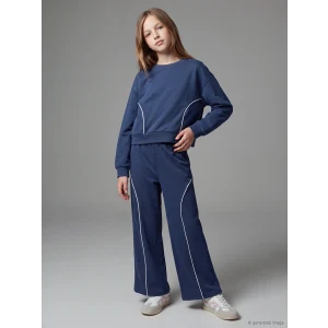 LCW Kids İndigo Bisiklet Yaka Kız Çocuk Soft Touch Eşofman Takım