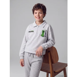 LCW Kids Gri Minecraft Baskılı Erkek Çocuk Sweatshirt