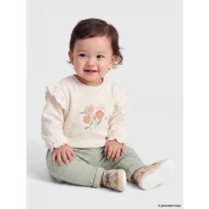 LCW baby Ekru Çiçek Baskılı Kız Bebek Takım