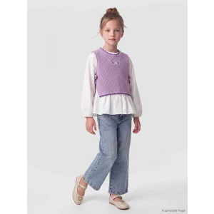 LCW Kids İndigo Taşlı Wideleg Kız Çocuk Jean Pantolon