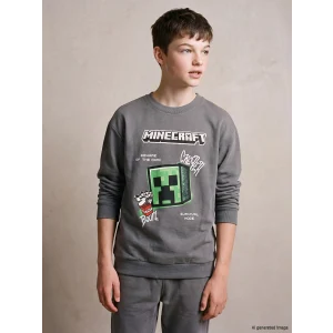 LCW Kids Gri Bisiklet Yaka Minecraft Baskılı Erkek Çocuk Sweatshirt