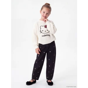 LCW Kids Siyah Balloon Fit Nakışlı Kız Çocuk Jean Pantolon