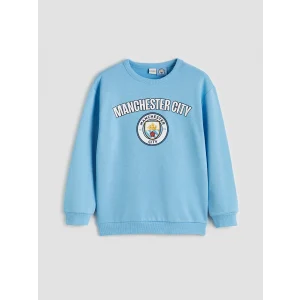 LCW Kids Mavi Bisiklet Yaka Manchester City Baskılı Erkek Çocuk Sweatshirt