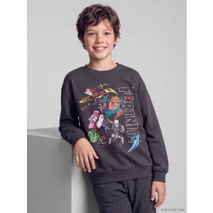 LCW Kids Antrasit Fortnite Baskılı Erkek Çocuk Sweatshirt