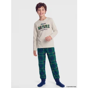 LCW Kids Ekru Bisiklet Yaka Baskılı Erkek Çocuk Pijama Takım