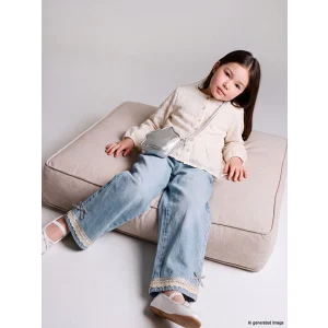 LCW Kids Mavi Dantel Detaylı Wideleg Kız Çocuk Jean Pantolon