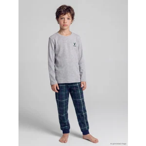 LCW Kids Gri Nakışlı Bisiklet Yaka Erkek Çocuk Pijama Takım