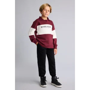 Defacto H8484A8BR115 Bordo Polo Yaka Baskılı Renk Bloklu 2li Takım Erkek Çocuk