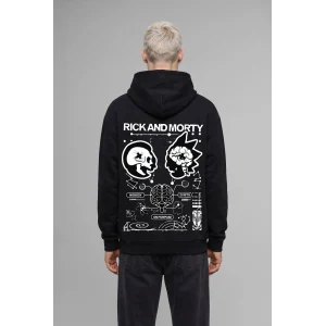 Defacto H2725AXBK81 Siyah Rick and Morty Boxy Fit Kapüşonlu Kanguru Cepli Baskılı Sweatshirt