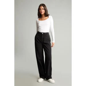Defacto E9125AXNM40 Siyah 90s Wide Leg Yüksek Bel Boru Paça Jean Pantolon