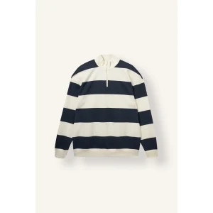 Defacto C7045AXNV94 Lacivert Boxy Fit Dik Yaka Yarım Fermuarlı Çizgili Sweatshirt