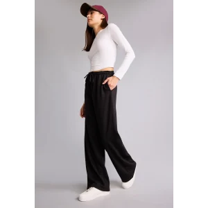 Defacto D6667AXBK81 Siyah Straıght Fıt Elastik Bağlamalı Bel Siyah Pantolon