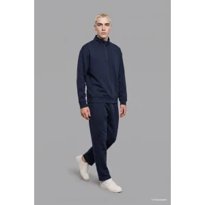 Defacto E9363AXNV146 Lacivert Boxy Fıt Dik Yaka Skuba Kumaş Uzun Kollu Basic Sweatshirt