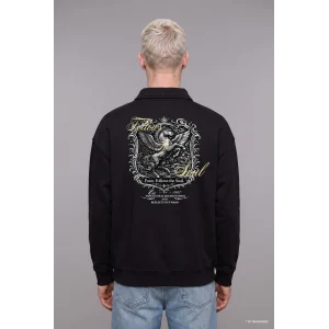 Defacto H3175AXBK81 Siyah Boxy Fit Basic Polo Yaka Uzun Kollu İşlemeli Sweatshirt