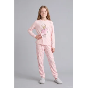 Defacto I3895A8PN645 Pembe Baskılı Uzun Kollu Üst Lastikli Paça Alt 2li Pijama Takımı Kız Çocuk