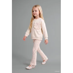 Defacto I3840A5ER233 Ekru Bisiklet Yaka Sweatshirt Üst İspanyol Paça Tayt Alt 2li Takım Kız Bebek