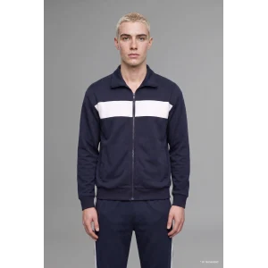 Defacto I0631AXNV146 Lacivert Boxy Fit Polo Yaka Fermuarlı Şeritli Sweatshirt Hırka