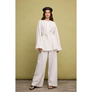 Defacto H8911AXER118 Ekru Relaxed Fit %100 Keten Pantolon