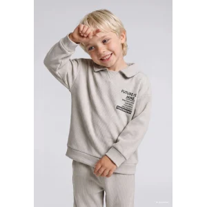 Defacto F9437A5GR470 Gri Baskılı Uzun Kollu Sweatshirt Üst Lastikli Paça Eşofman Altı 2li Takım Erkek Bebek