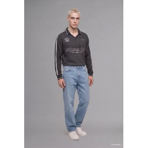 Defacto H4884AXAR216 Antrasit Boxy Fıt Polo Yaka Baskılı Sweatshirt