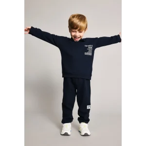 Defacto F9437A5NV71 Lacivert Baskılı Uzun Kollu Sweatshirt Üst Lastikli Paça Eşofman Altı 2li Takım Erkek Bebek