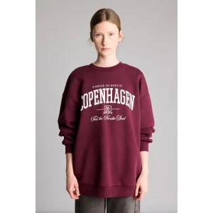 Defacto I3322AXBR232 Bordo Oversize Bisiklet Yaka Baskılı Kalın Sweatshirt