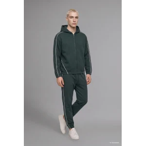 Defacto H4251AXGN1051 Yeşil Boxy Fit Kapüşonlu Biye Detaylı Fermuarlı Basic Hırka