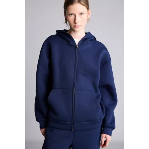 Defacto H5571AXNV241 Lacivert Relaxed Fit Kapüşonlu Fermuarlı Cepli Skuba Kumaş Basic Sweatshirt Hırka