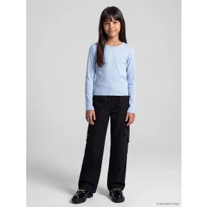 LCW Kids Siyah Kız Çocuk Gabardin Kargo Pantolon
