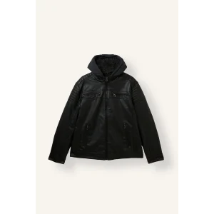 Defacto N9693AZBK27 Siyah Su İtici Slim Fit Çıkarılabilir Kapüşonlu Pelüş Astarlı Fermuarlı Suni Deri Ceket Mont