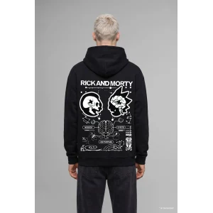 Defacto H2725AXBK81 Siyah Rick and Morty Boxy Fit Kapüşonlu Kanguru Cepli Baskılı Sweatshirt