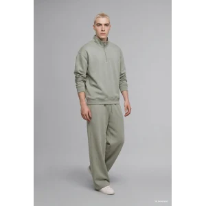 Defacto E9363AXKH499 Haki Boxy Fıt Dik Yaka Skuba Kumaş Uzun Kollu Basic Sweatshirt